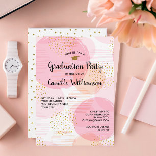 Invitación Partido de Graduación Purpurina Oro Rosa Moda dive