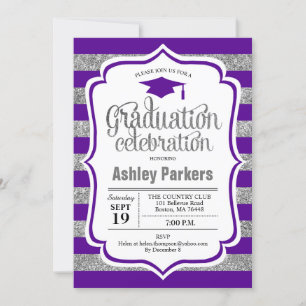 Invitación Partido de Graduación - Rayas Púrpura Plata