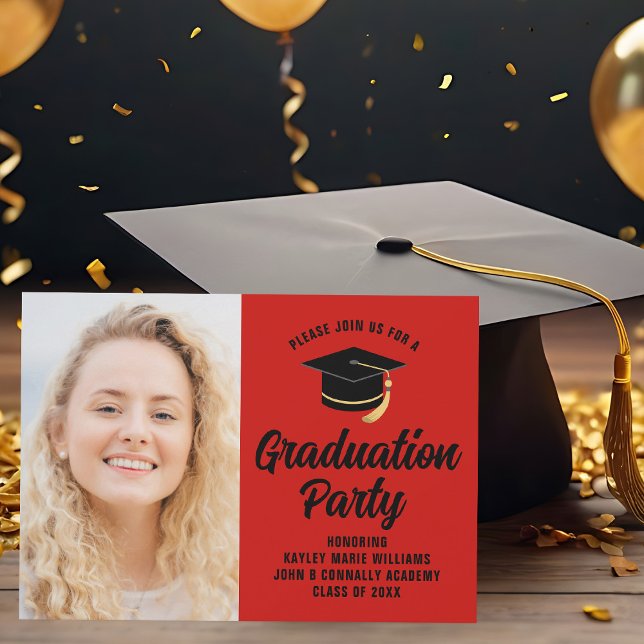 Invitación Partido de Graduación Red Black Graduate Foto 2025 (Subido por el creador)