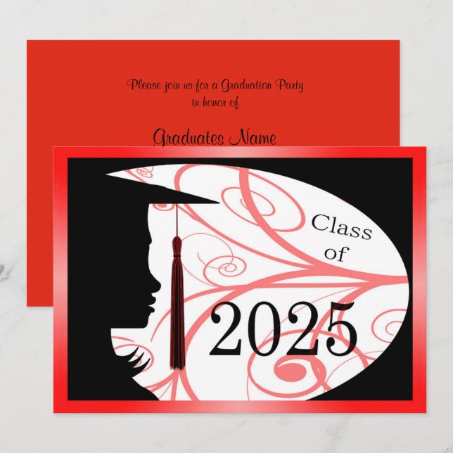 Invitación Partido de Graduación Red & Black Silhouette 2025 (Anverso / Reverso)