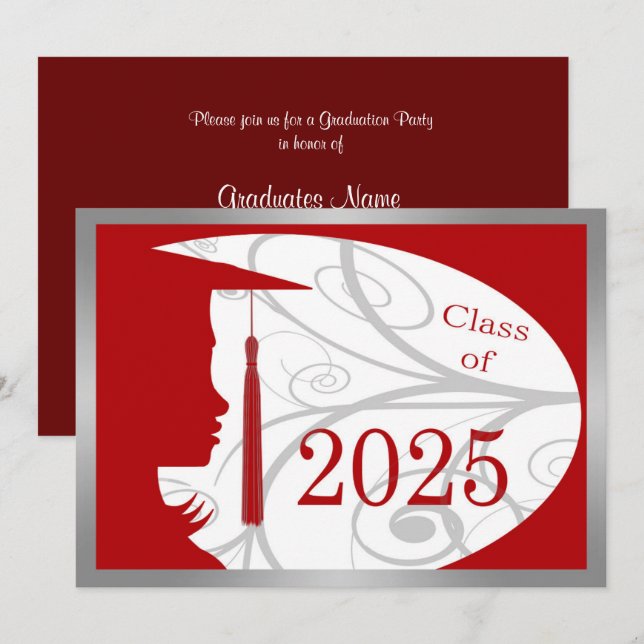 Invitación Partido de Graduación Red & Silver Silhouette 2025 (Anverso / Reverso)