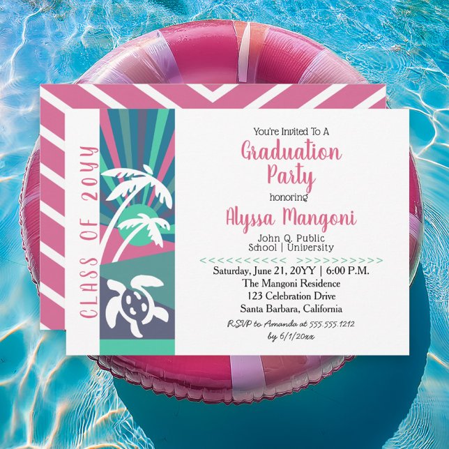 Invitación Partido de Graduación Retro Beach Sunset (Retro Beach Sunset Graduation Party Invitation - Print | Digital Download)