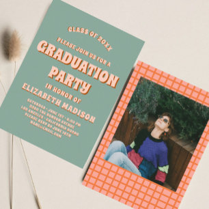Invitación Partido de Graduación Retro Groovy Colorful High S