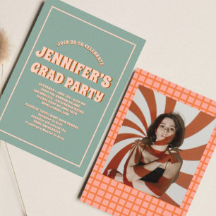 Invitación Partido de Graduación Retro Groovy Colorful High S