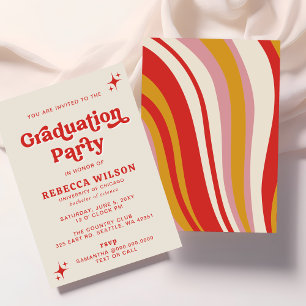 Invitación Partido de Graduación Retro Groovy de Marfil Red 7