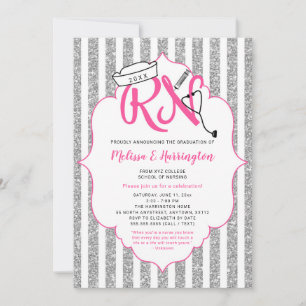 Invitación Partido de graduación RN de Purpurina de Plata Ros