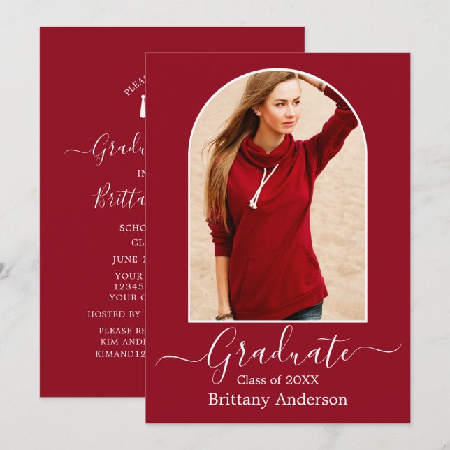 Invitación Partido de Graduación Roja del Arco Moderno (Anverso / Reverso)