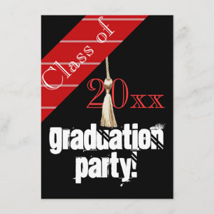Invitación Partido de graduación rojo y negro