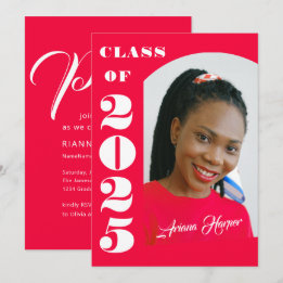 Invitación Partido de Graduación Rosa de Guión Blanco de Moda