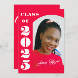 Invitación Partido de Graduación Rosa de Guión Blanco de Moda