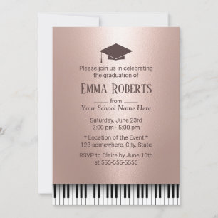 Invitación Partido de Graduación Rosa Gold Piano Keys Music M