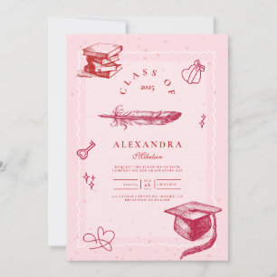 Invitación Partido de Graduación Rosa Ilustrado A Mano