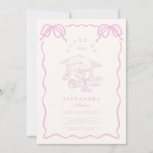 Invitación Partido de Graduación Rosa Ilustrado A Mano