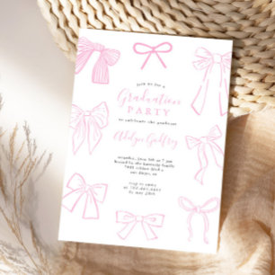 Invitación Partido de Graduación Rosa Ligero de Coquette Bows