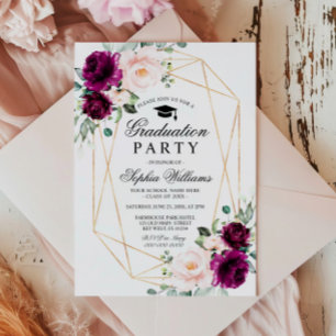 Invitación Partido de Graduación Rosa Púrpura y Rubor