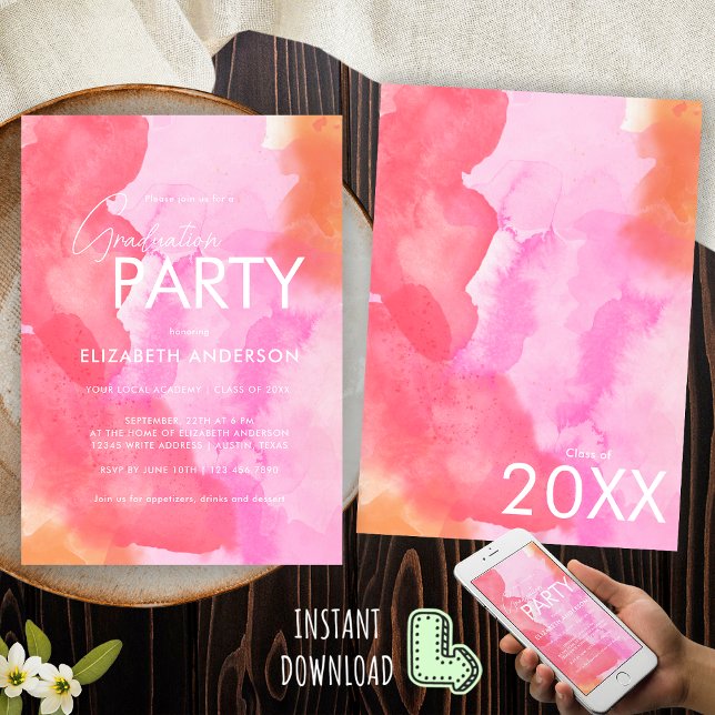 Invitación Partido de Graduación Rosa y Naranja de Moda moder (Subido por el creador)