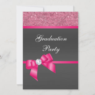 Invitación Partido de Graduación Rosa y Negro Caliente