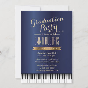 Invitación Partido de Graduación Royal Blue Piano Keys Music