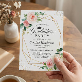 Invitación Partido de Graduación Rubor Girly Pink Floral 2025