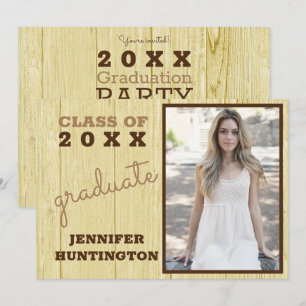 Invitación Partido de Graduación Rustic Barn Wood Foto 2025