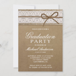 Invitación Partido de Graduación Rustic Burlap String Bow Lac