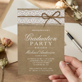 Invitación Partido de Graduación Rustic Burlap String Bow Lac