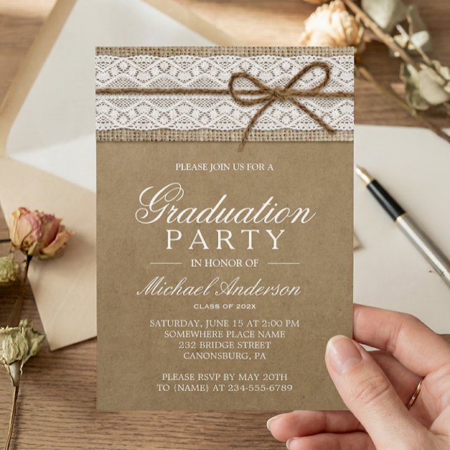 Invitación Partido de Graduación Rustic Burlap String Bow Lac (Subido por el creador)