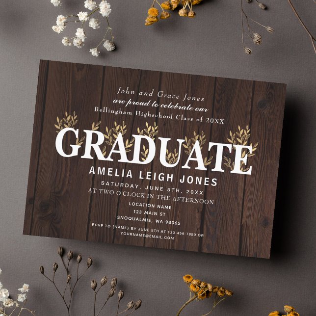 Invitación Partido de Graduación Rustic Country Gold Leaf (Subido por el creador)