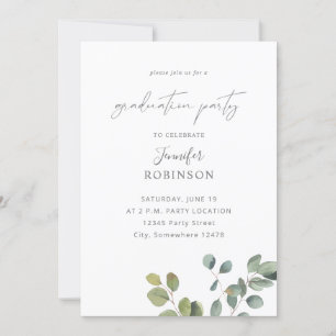Invitación Partido de Graduación Rustic Eucalyptus Greenery D