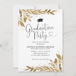 Invitación Partido de Graduación Rustic Modern Gold Floral Sp
