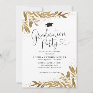 Invitación Partido de Graduación Rustic Modern Gold Floral Sp
