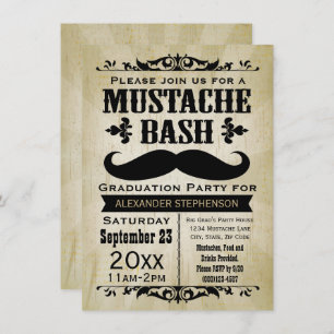 Invitación Partido de Graduación Rustic Vintage Mustache Bash