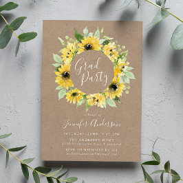 Invitación Partido de Graduación Rustic Watercolor Sunflowers