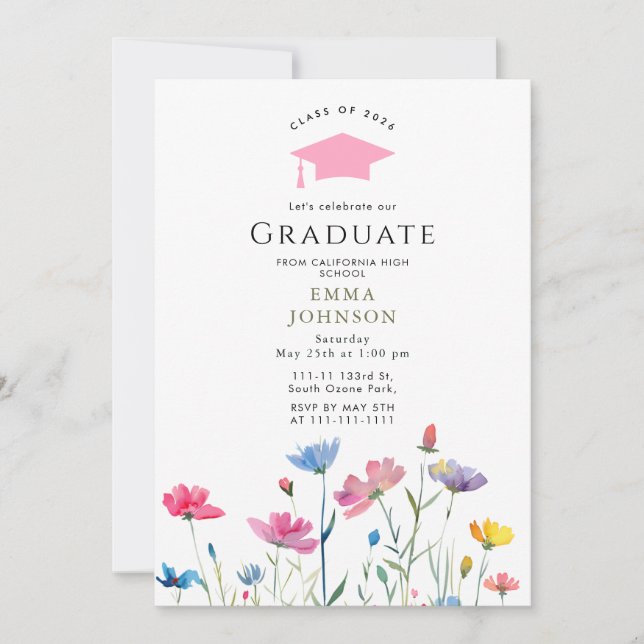 Invitación Partido de Graduación Rustic Wildflower Boho (Anverso)