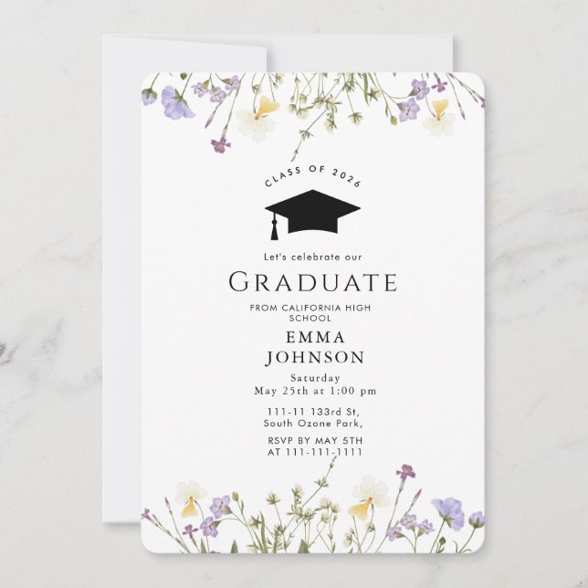 Invitación Partido de Graduación Rustic Wildflower Boho (Anverso)