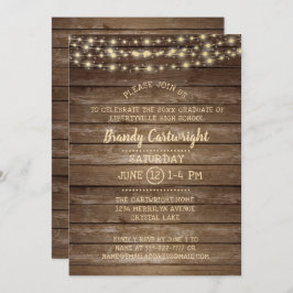 Invitación Partido de Graduación Rustic Wood and String Light