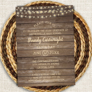 Invitación Partido de Graduación Rustic Wood & String Lights