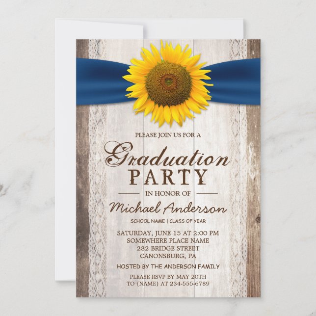 Invitación Partido de Graduación Rústica Barn Wood Cinta de G (Anverso)