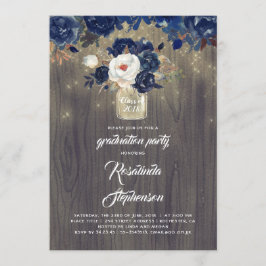 Invitación Partido de Graduación Rustica de Floral Navy Mason