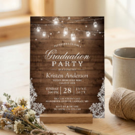 Invitación Partido de Graduación Rústica de Leña de Madera