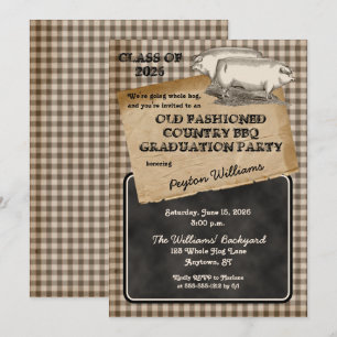 Invitación Partido de Graduación Rústica de Pig Roast Backyar