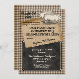 Invitación Partido de Graduación Rústica de Pig Roast Backyar