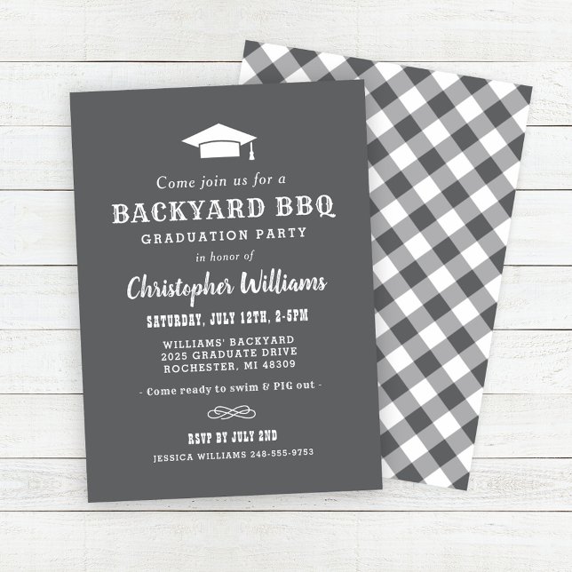 Invitación Partido de Graduación Rústica Gris Backyard BBQ (Subido por el creador)
