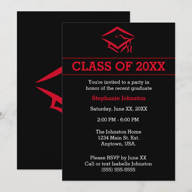 Invitación Partido de Graduación Sencilla de Mortarboard Negr (Anverso / Reverso)