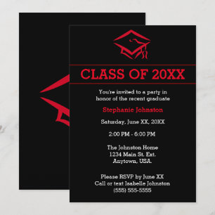 Invitación Partido de Graduación Sencilla de Mortarboard Negr