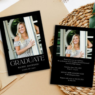 Invitación Partido de Graduación Sencillo de Fotografía Blanc
