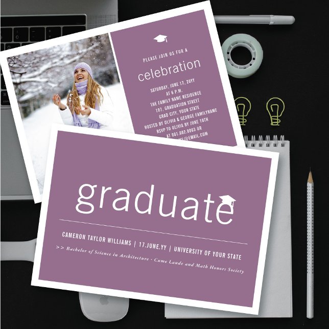 Invitación Partido de Graduación Simple de Foto Graduada mini (Subido por el creador)