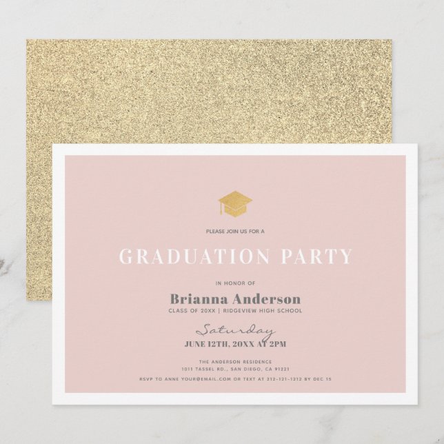 Invitación Partido de graduación simple de Purpurina Rubor Pi (Anverso / Reverso)