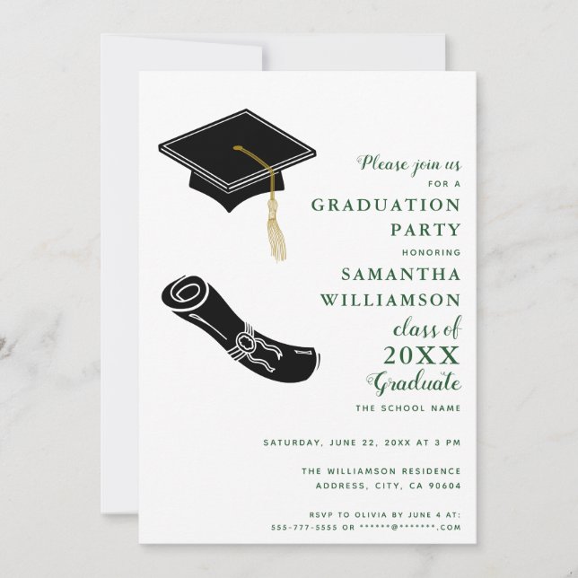 Invitación Partido de Graduación Simple en Blanco y Verde (Anverso)