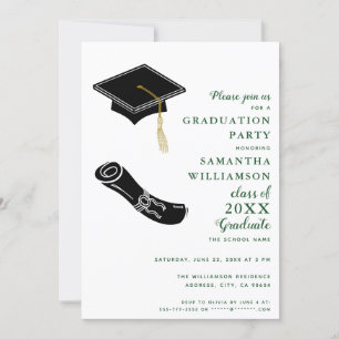 Invitación Partido de Graduación Simple en Blanco y Verde